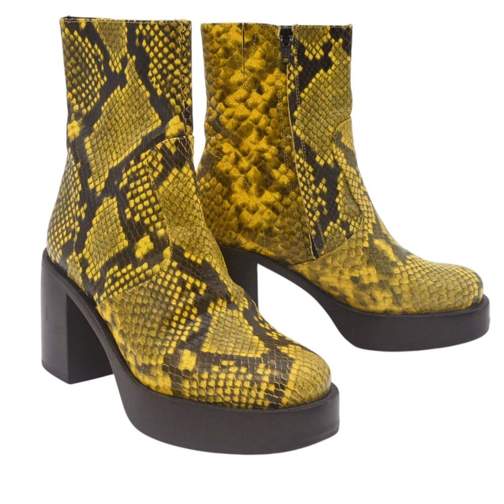 Simon Miller Raid Yellow Snakeskin Embossed Platform Ankle Boots Size 36